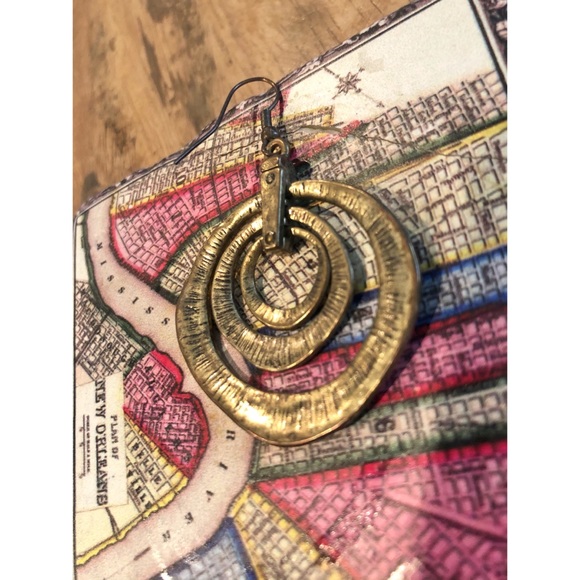 Hammered Brass Triple Hoop Earrings - Picture 6 of 8